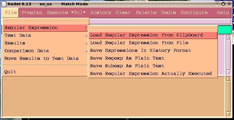 The file menu showing the copy regular expression command