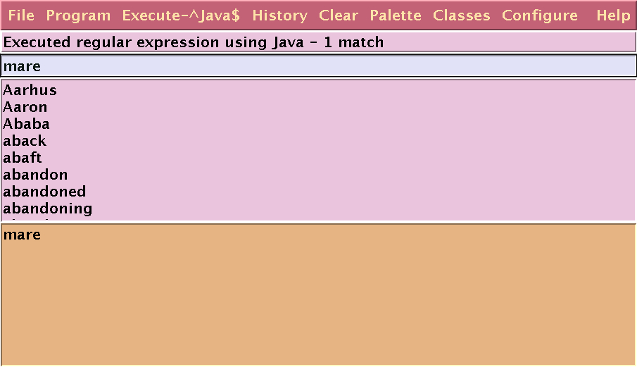 Results of a Search for 'mare' Using Java