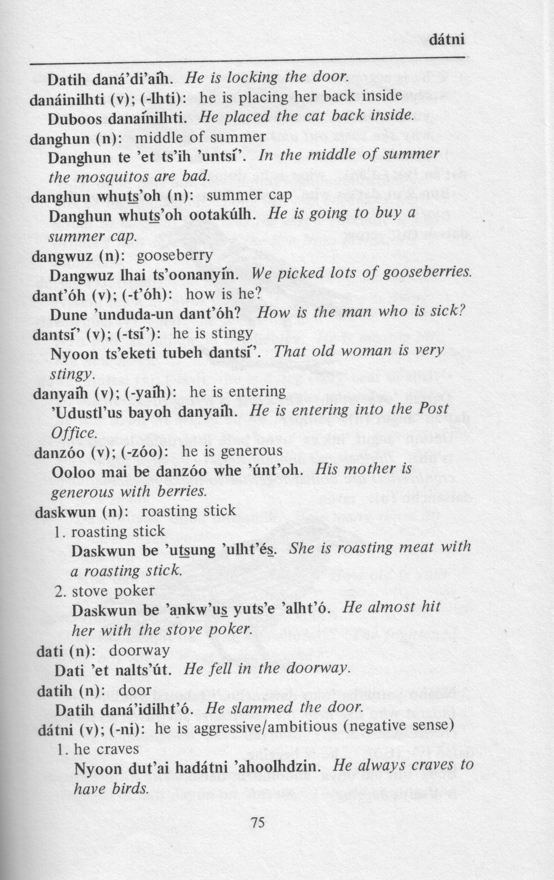 A Page from the Central Carrier Bilingual Dictionary